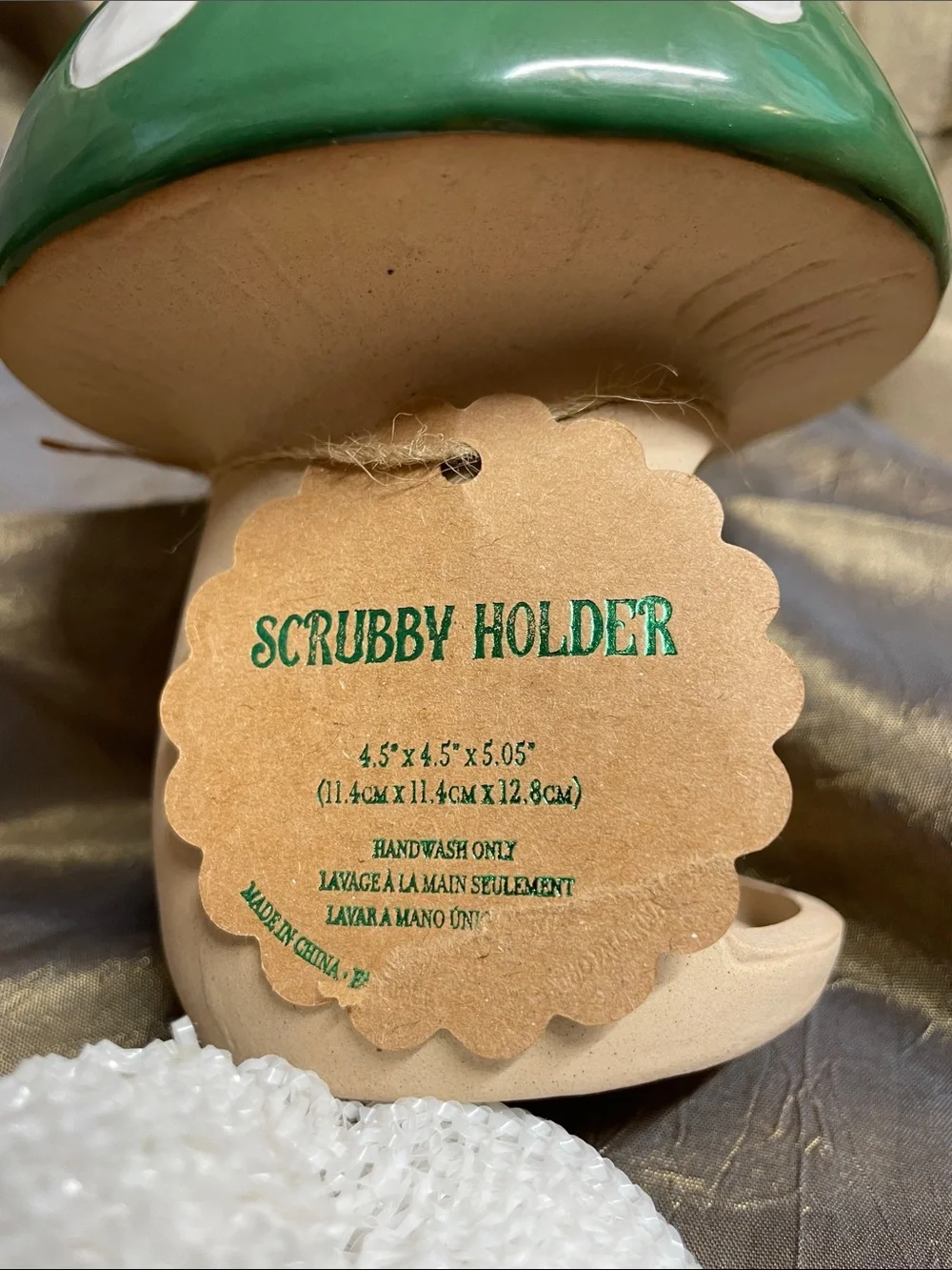 Home Essentials Green and White Mushroom Scrubby Holder NWT